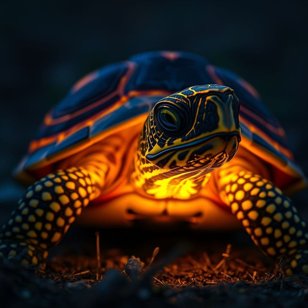 Tortuga bajo una lámpara UV en su zona de descanso.