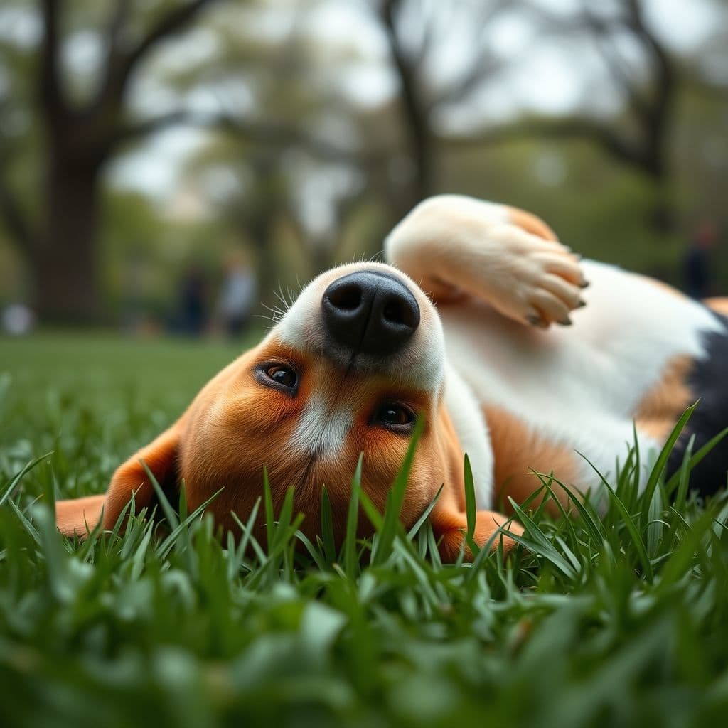 Perro mostrando su vientre en señal de confianza y sumisión