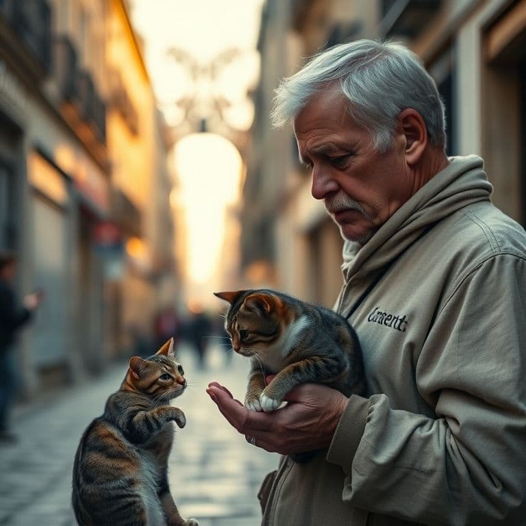 Voluntario realizando labor de alimentación y cuidado en una colonia felina urbana