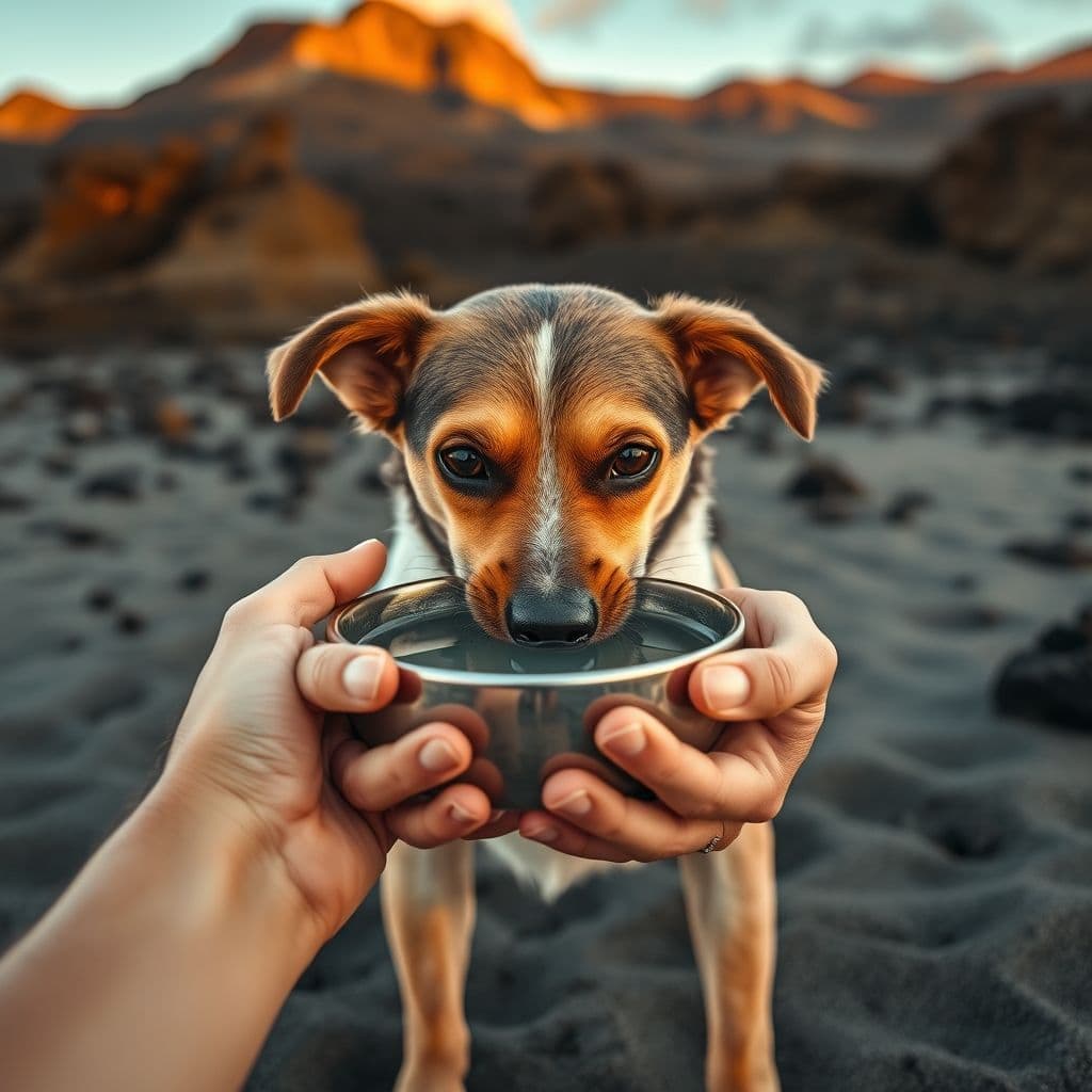 Dueño administrando solución salina a un perro para inducir el vómito