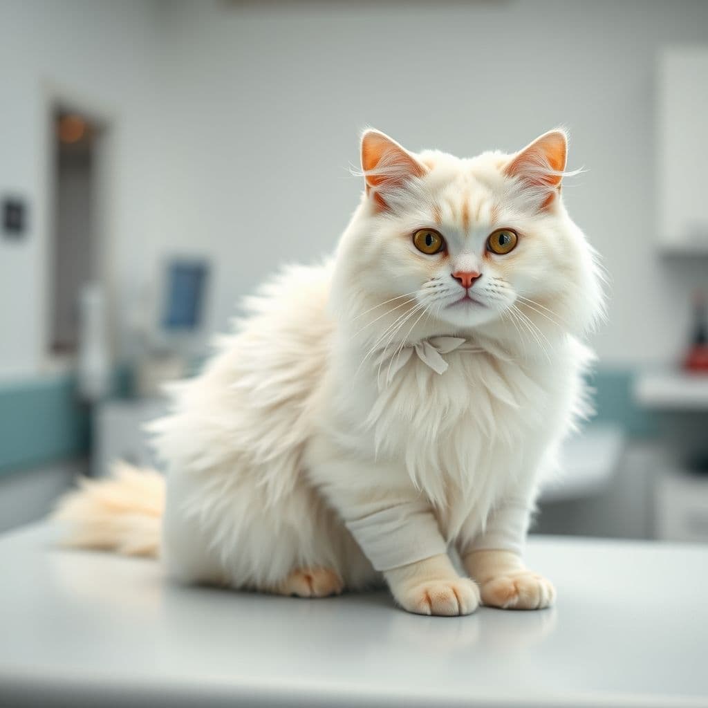 Gata con faja postquirúrgica casera