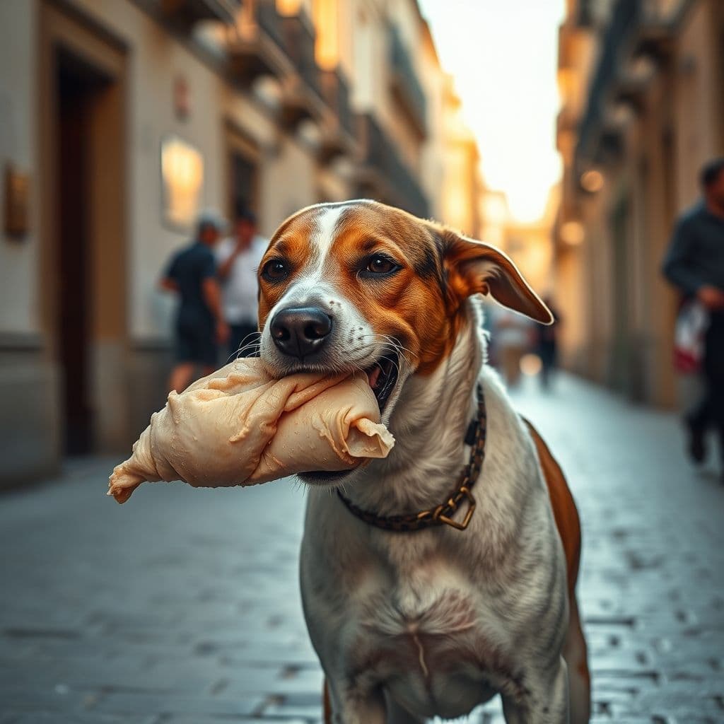 Perro callejero llevando alimento a cachorros escondidos en refugio improvisado