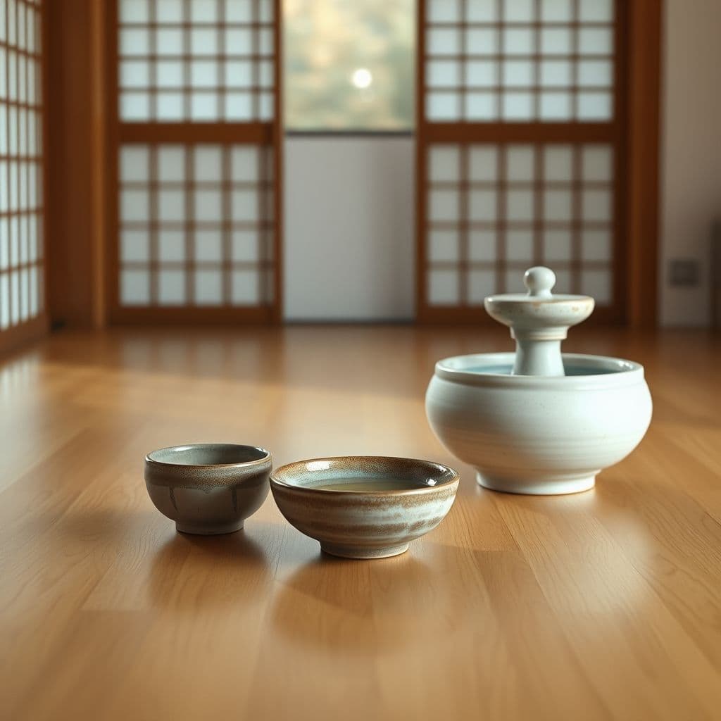 Comedero y bebedero de cerámica para gatos, colocados en lugares separados.