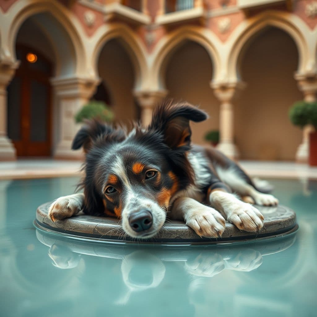Perro descansando en una manta refrigerante en un lugar fresco