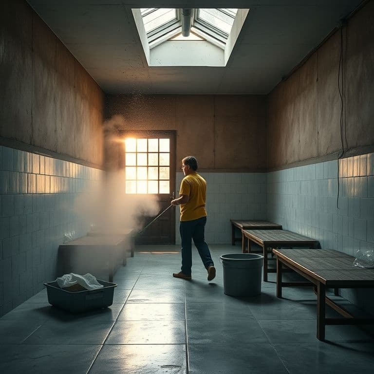 Interior de un refugio mostrando jaulas limpias pero sencillas y voluntarios trabajando