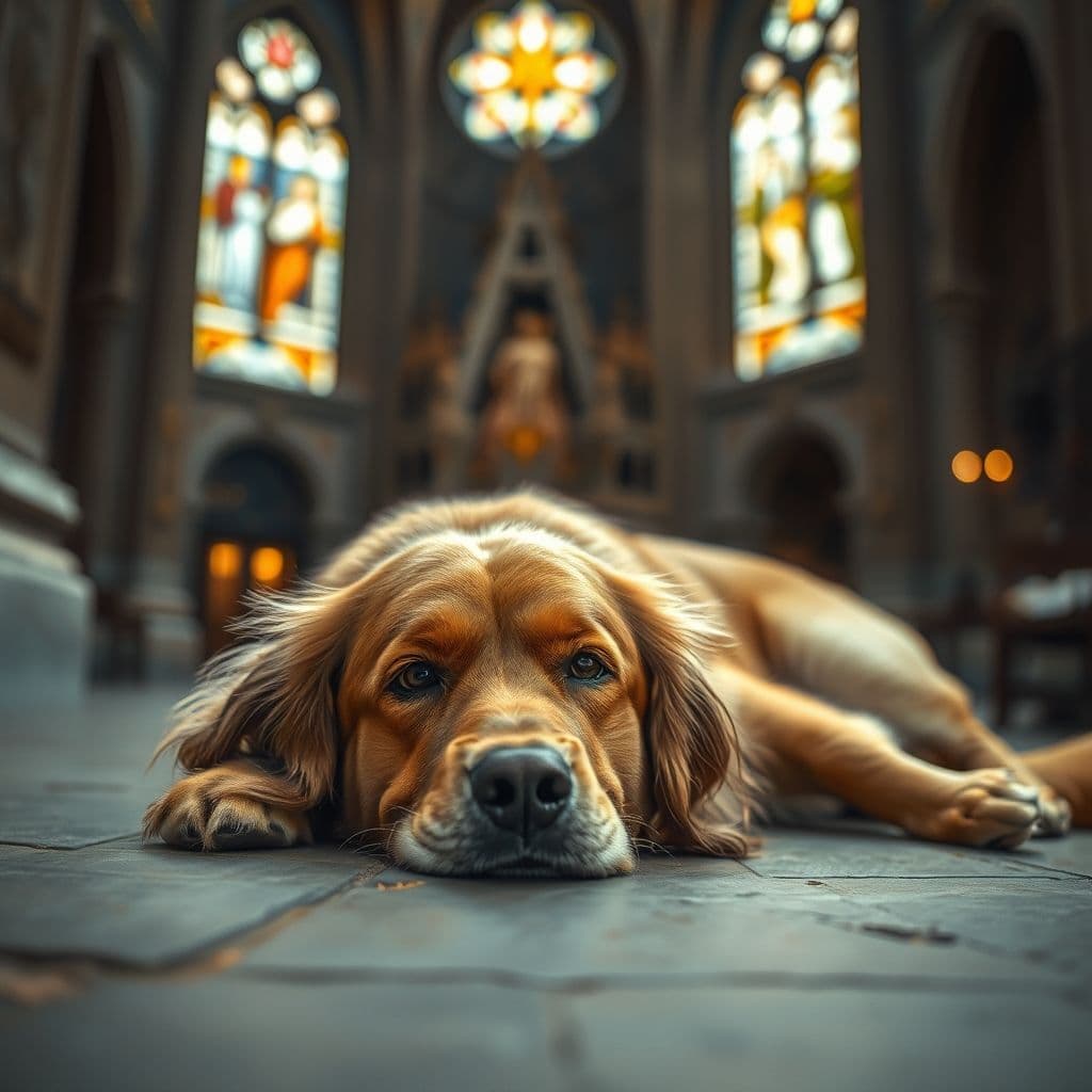Perro triste acostado en el suelo con mirada melancólica