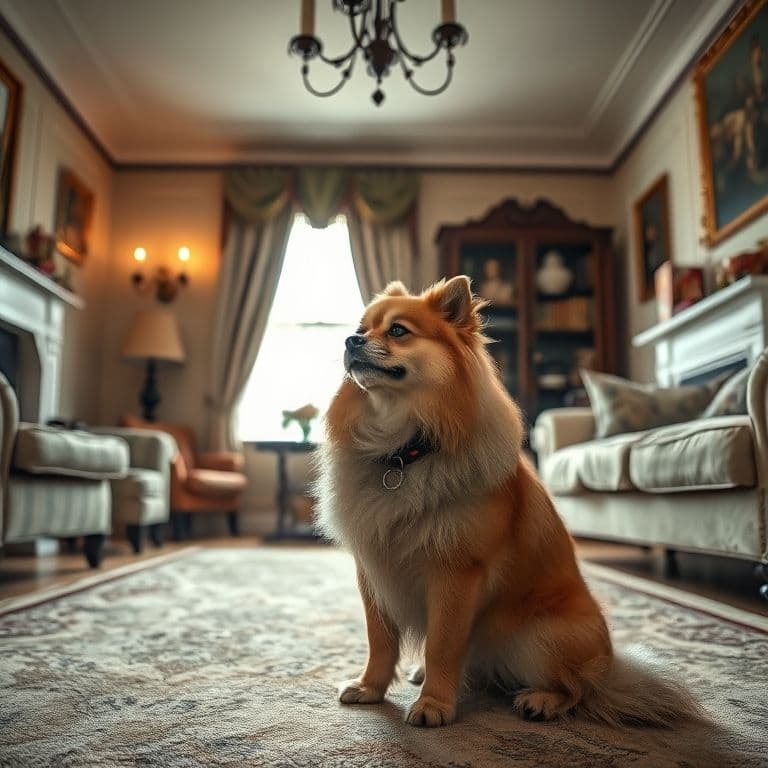Pomerania cachorro siendo entrenado en casa con premios