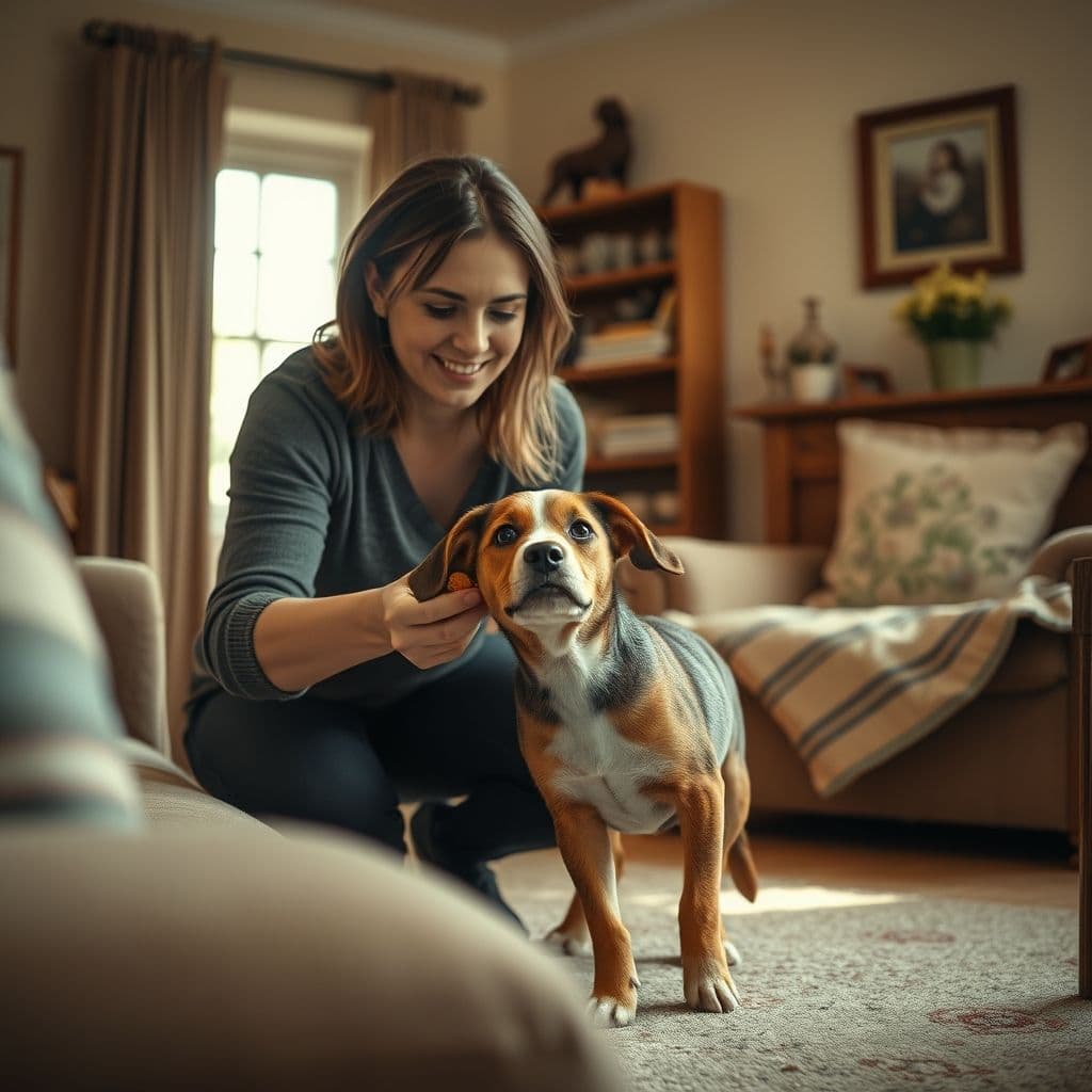 Dueño estableciendo límites con cachorro de forma positiva