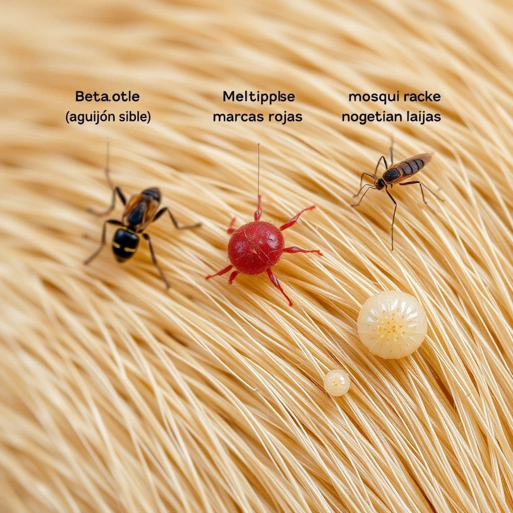 Comparativa de picaduras de abeja, avispa y mosquito en piel canina