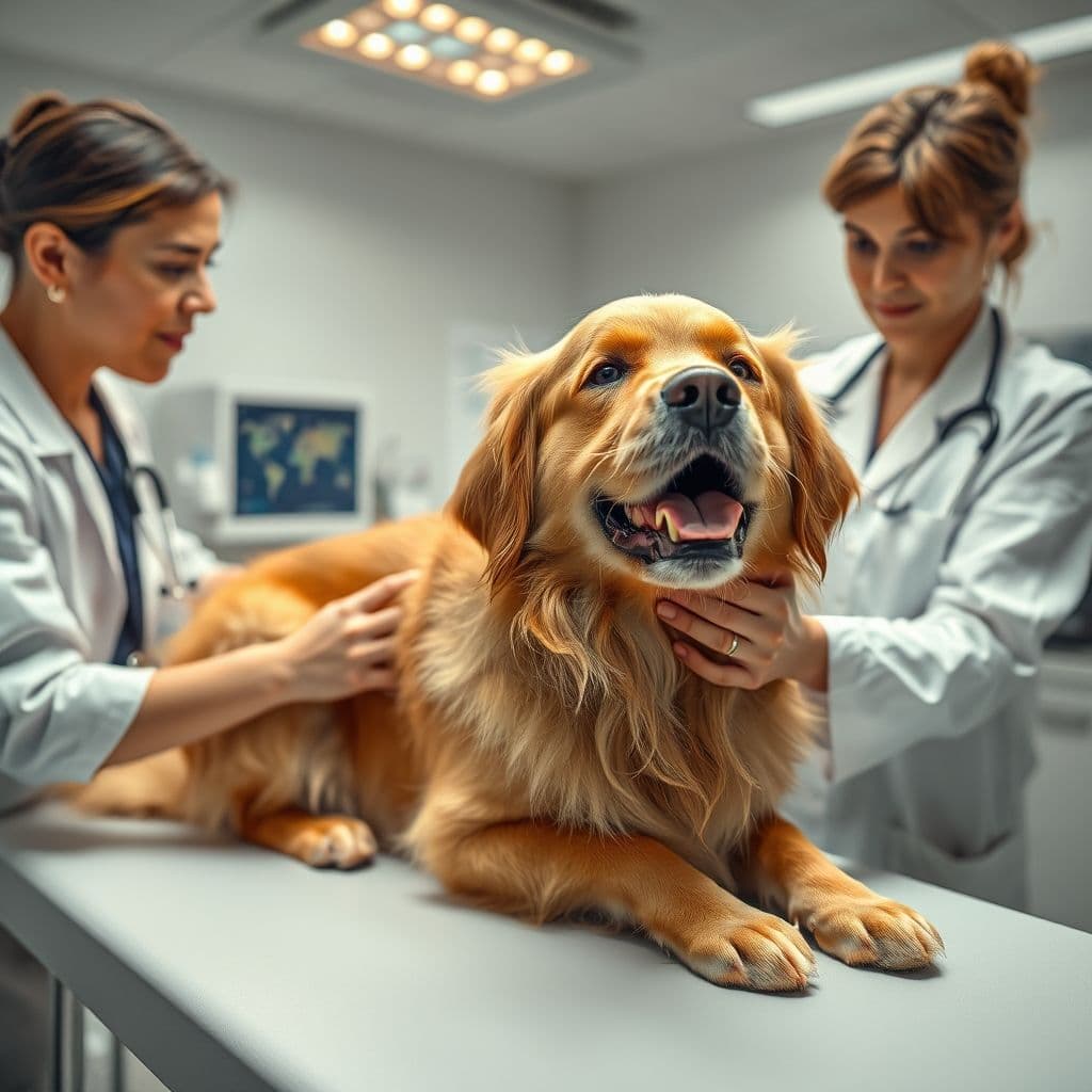Perro con picores en la piel siendo examinado por un veterinario