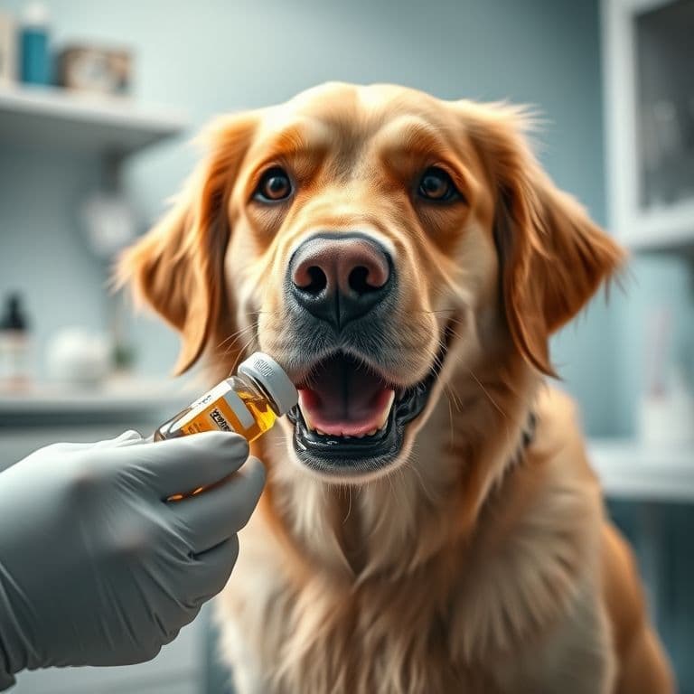 Perro golden retriever tomando condroprotector con expresión alegre y saludable