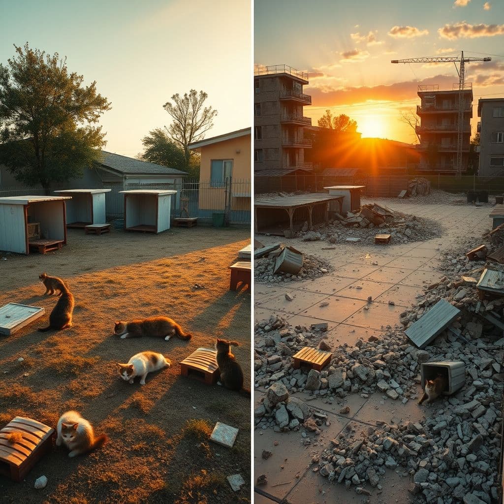 Comparativa antes/después de una colonia felina destruida