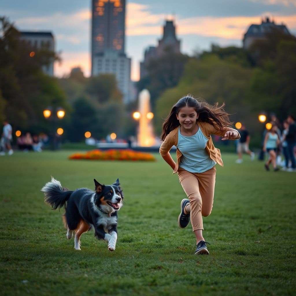 Dueño jugando con su perro en el parque por la tarde como parte de su rutina diaria