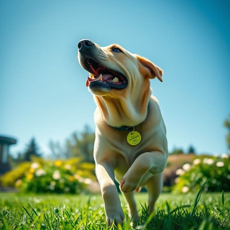 Cachorro jugando feliz en un jardín seguro después de completar sus vacunas