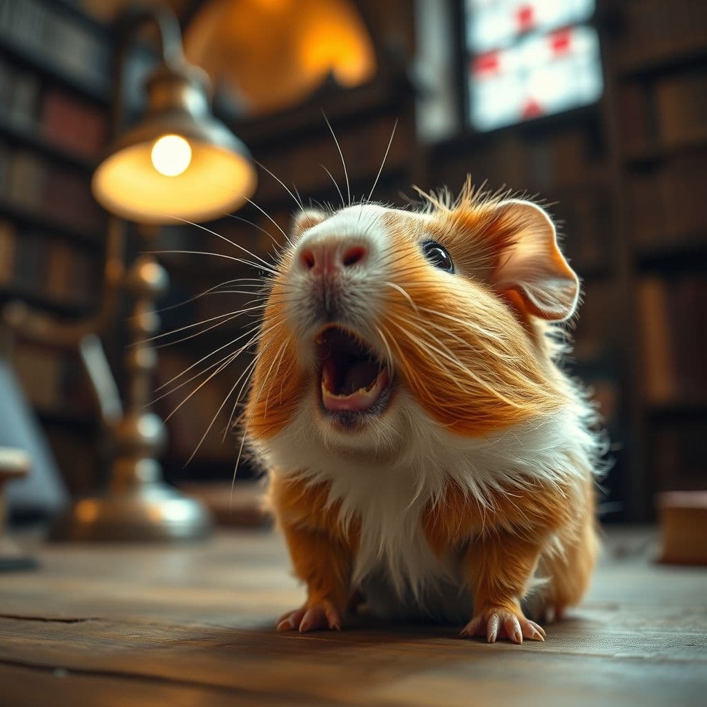 Cuy chillando con expresión dramática