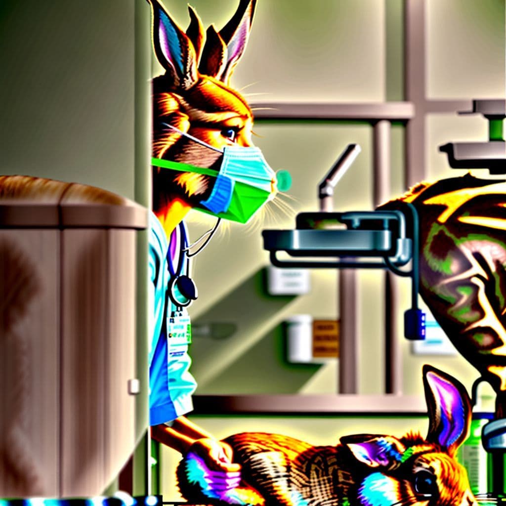 Veterinario examinando a un conejo en una clínica