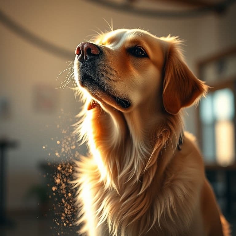 Perro feliz siendo cepillado con polvo de baño seco en casa