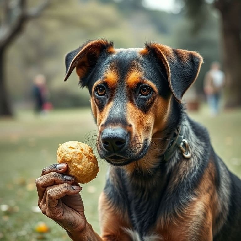 Perro detectando pastilla escondida en comida y rechazándola
