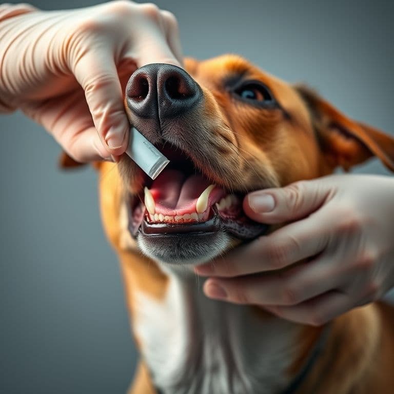 Dueño colocando pastilla correctamente en la garganta del perro