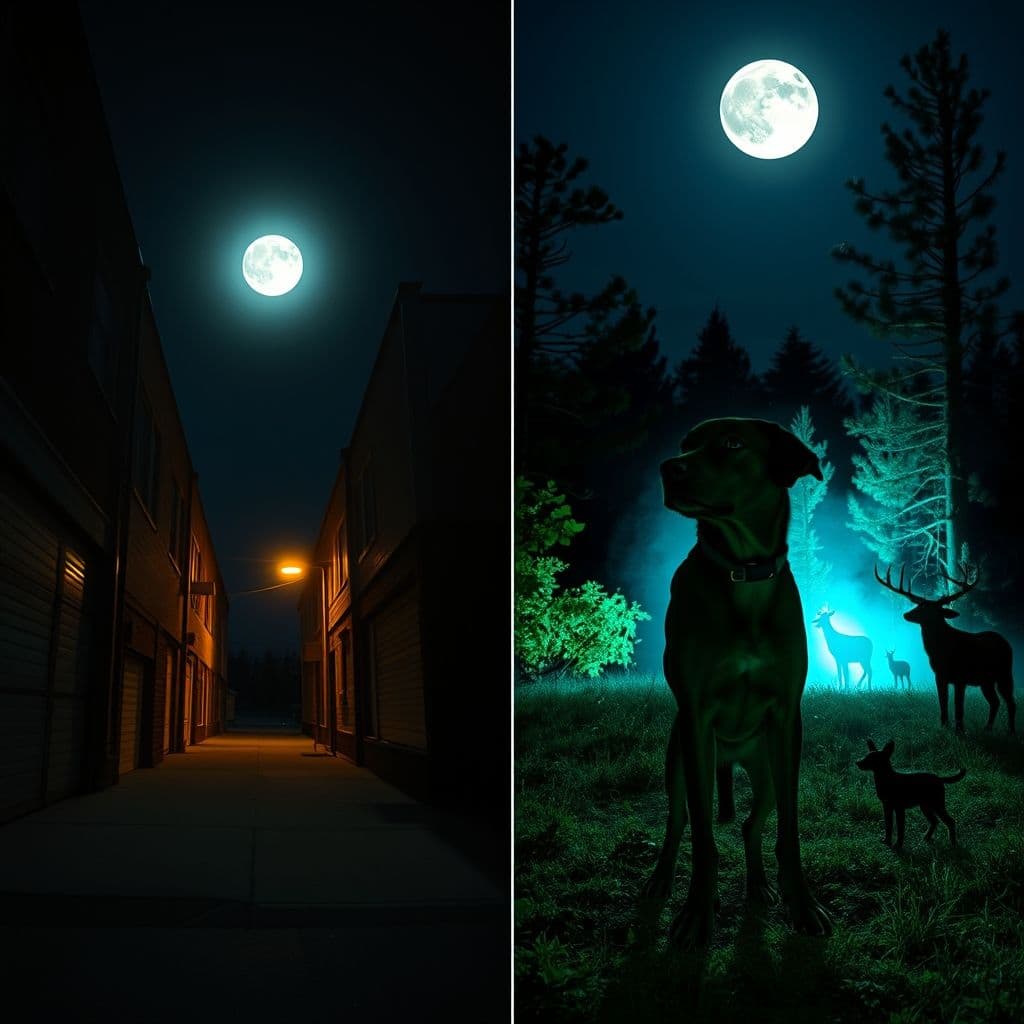 Comparación de visión humana vs visión canina en la oscuridad