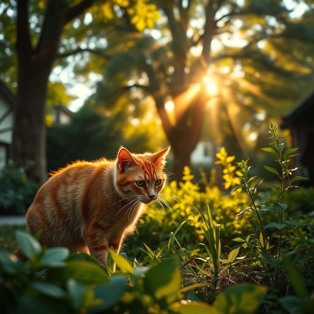 Gato callejero mirando con curiosidad desde un jardín