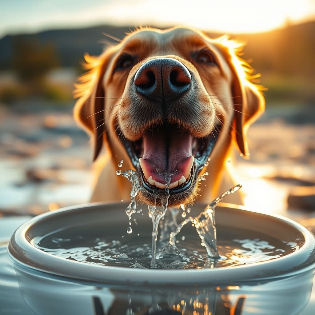 Perro bebiendo agua fresca de un plato limpio