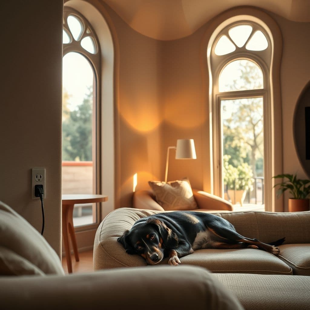 Difusor de feromonas Adaptil Calm enchufado en una habitación.