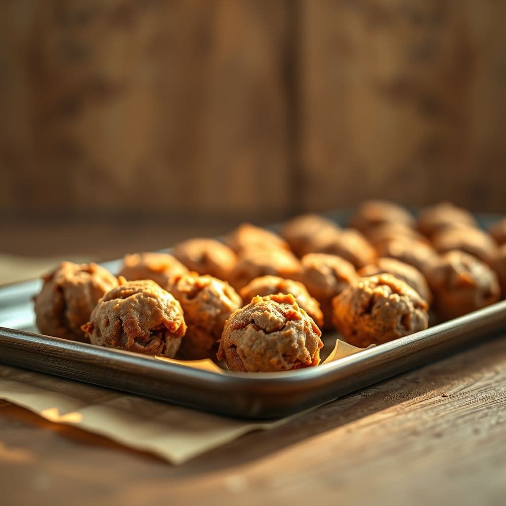 Galletas de carne caseras para perros sobre una bandeja de horno