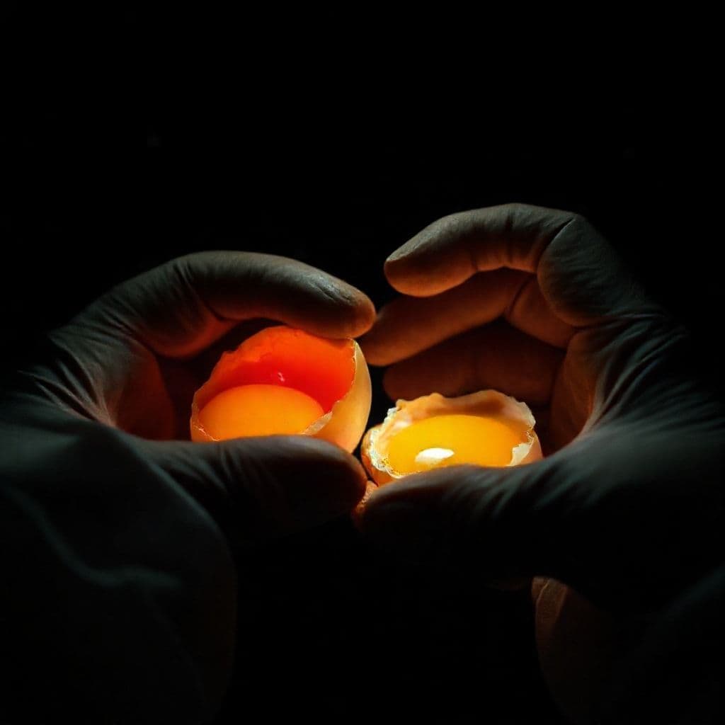 Persona revisando huevos de canario con linterna de ovoscopio