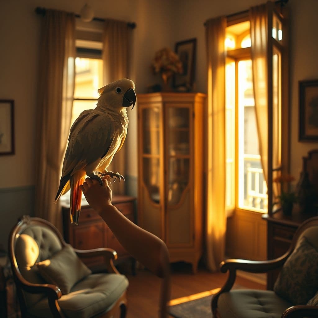 Entrenamiento de ave con refuerzo positivo en el hombro