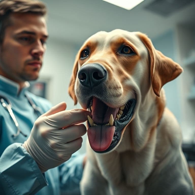 Dueño revisando suavemente la boca de un perro después de posible exposición a comida caliente