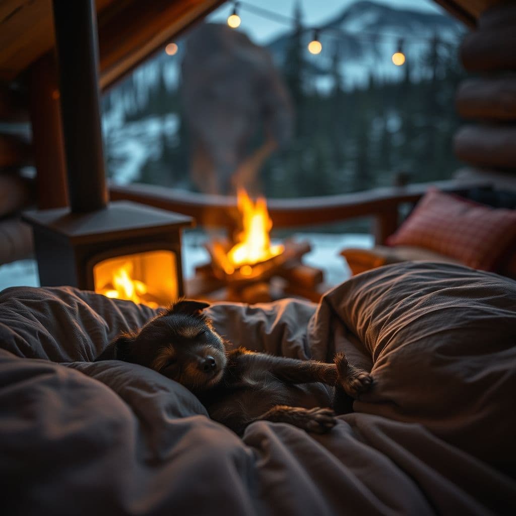 Perro durmiendo en cama cálida dentro de casa