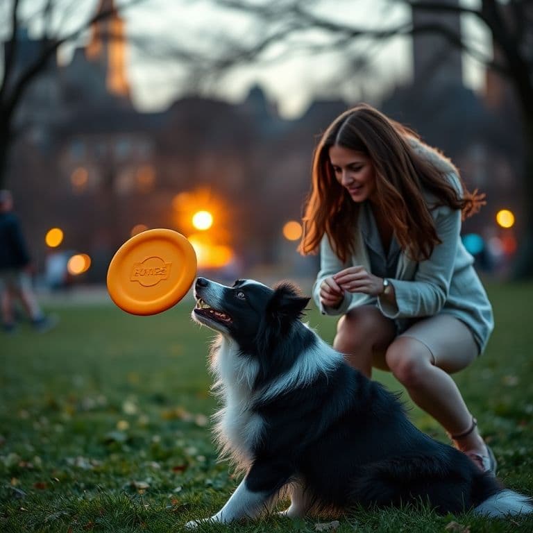 Dueño practicando comandos de obediencia con su perro en el parque