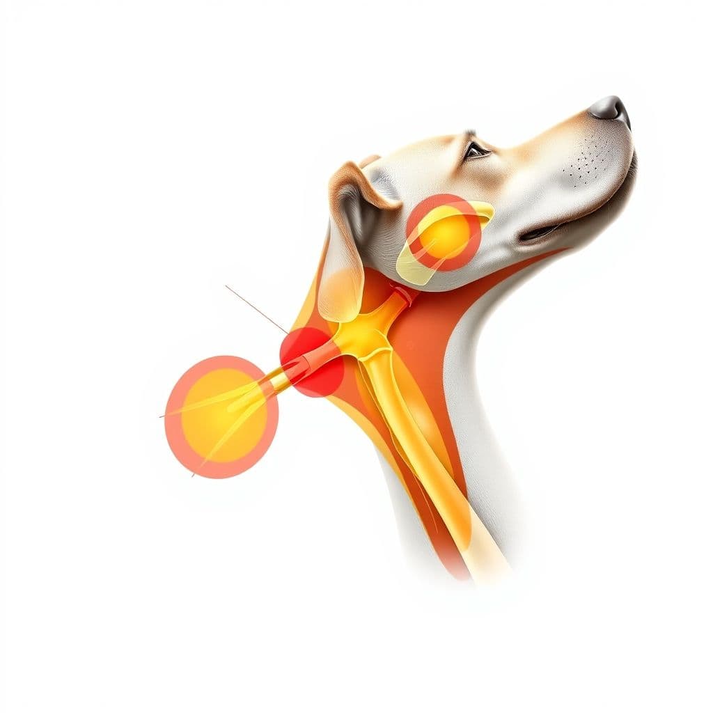 Diagrama mostrando zona correcta para sujeción en cuello de perro