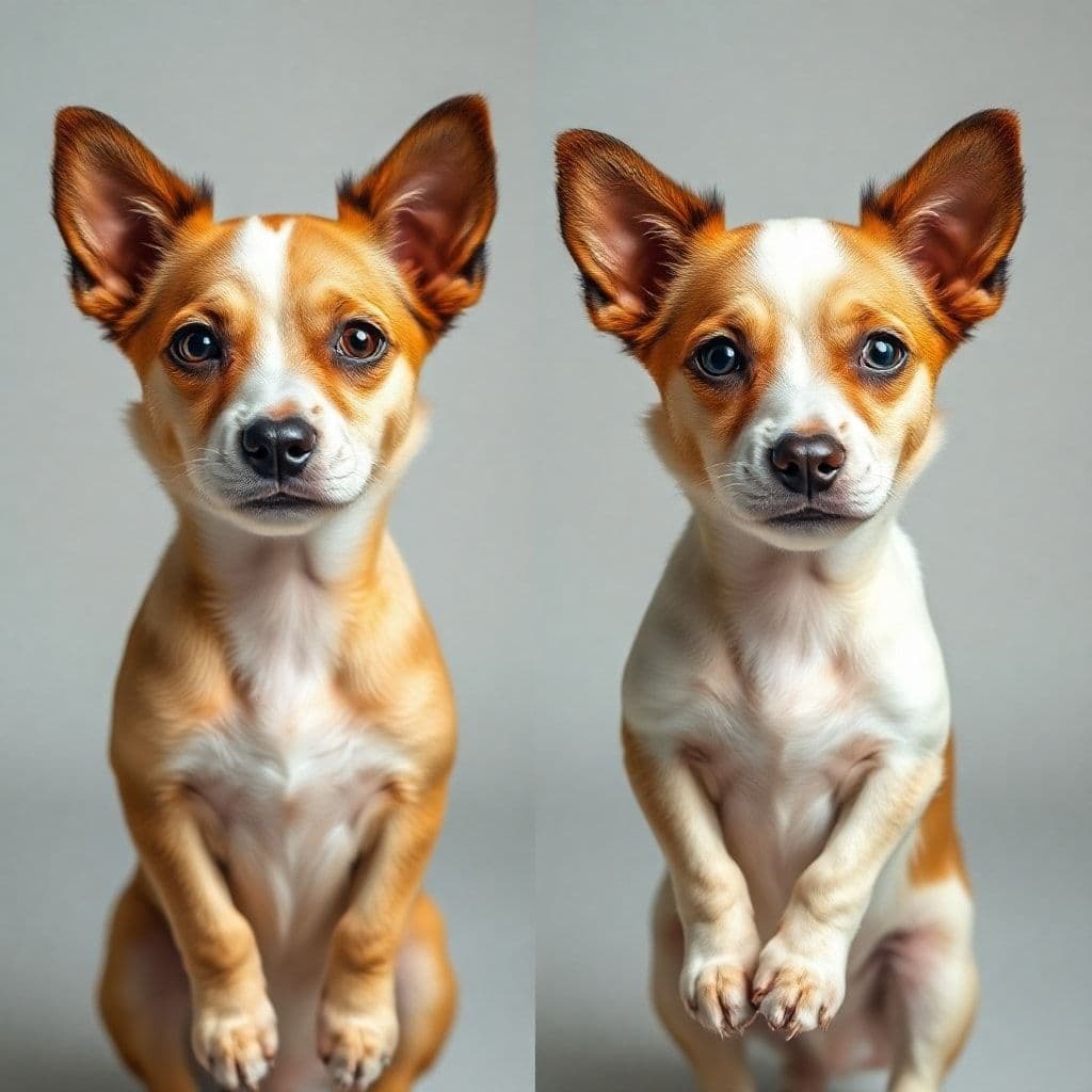 Comparación visual del desarrollo de cachorros con alimentación adecuada vs inadecuada