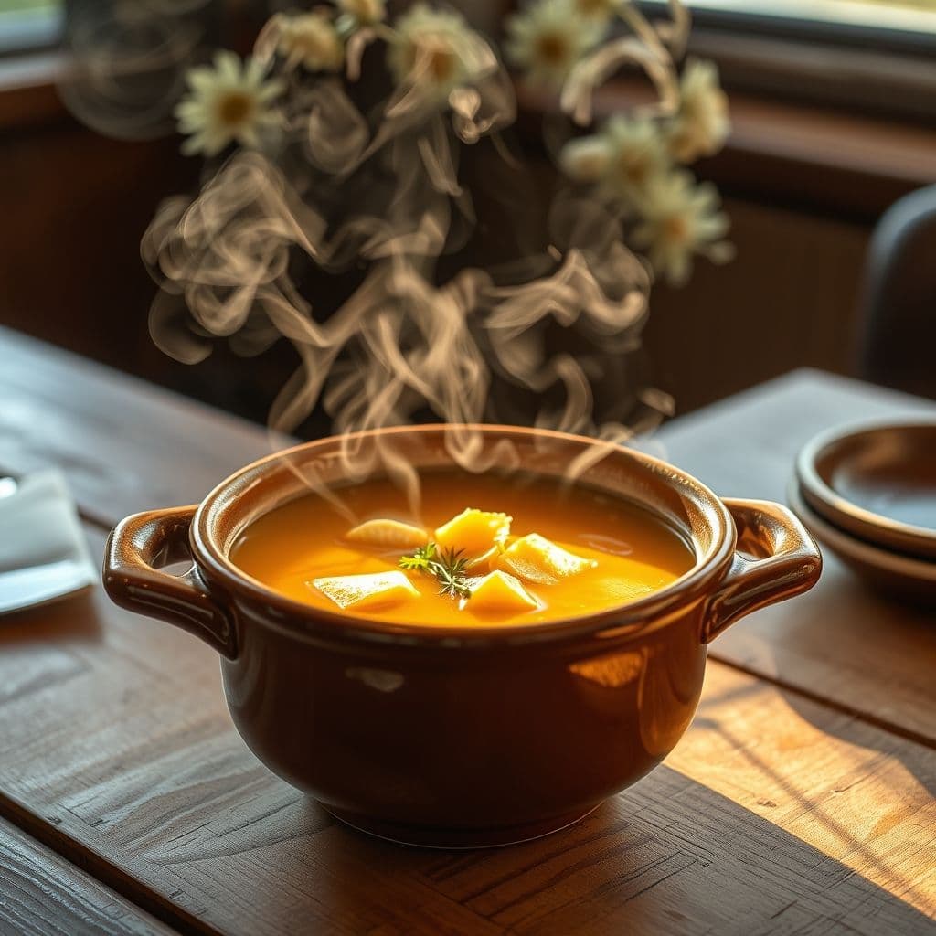 Tazón con caldo de huesos casero para perros