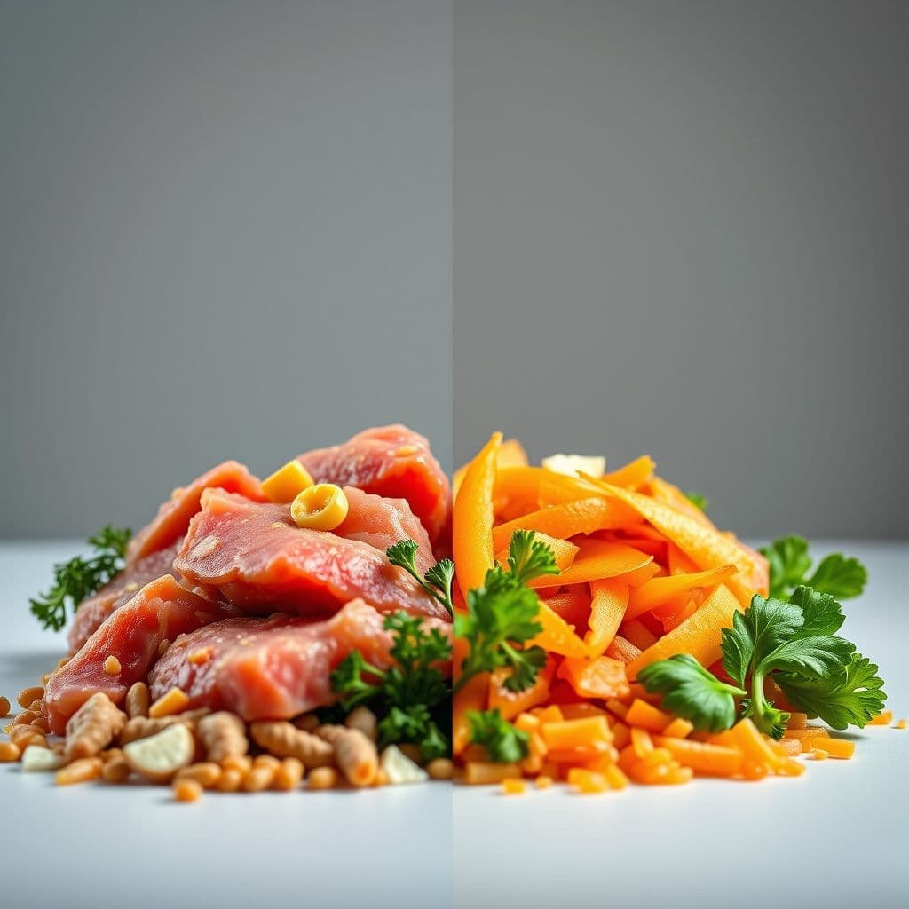 Comparativa visual de ingredientes de pienso premium vs pienso estándar