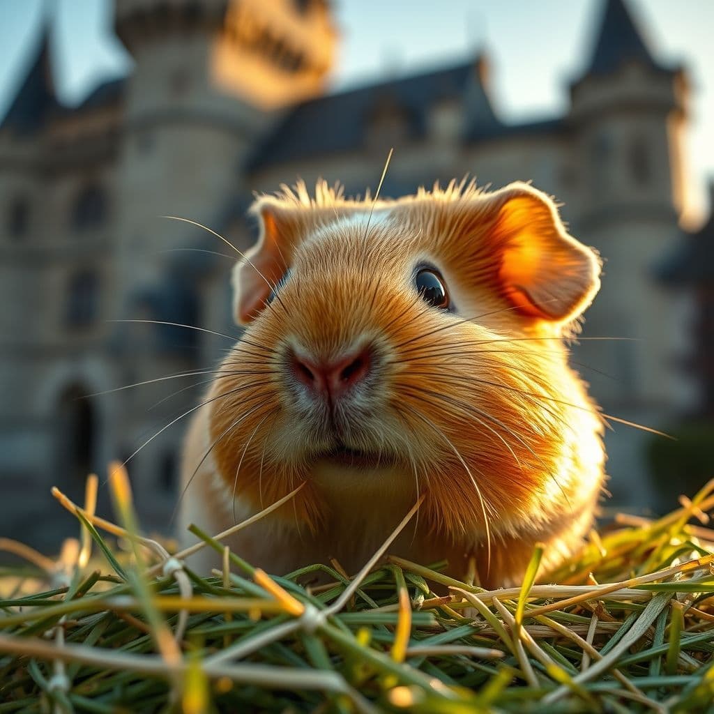 Cuy comiendo heno para desgastar sus dientes