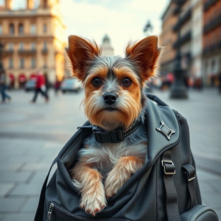 Persona usando mochila para mascota con perro pequeño asomándose