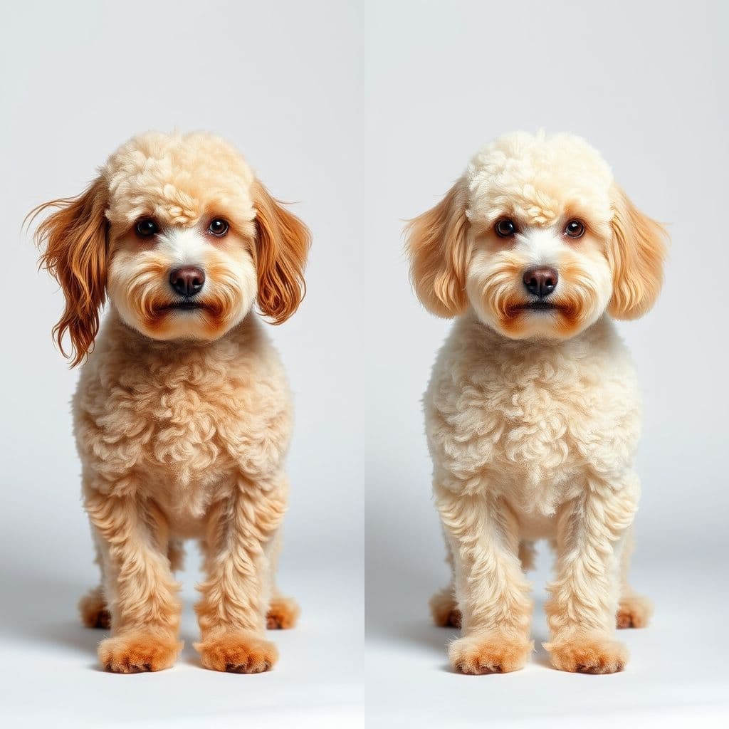 Comparación de pelo caniche mal cuidado vs pelo tratado con Magistral Royal