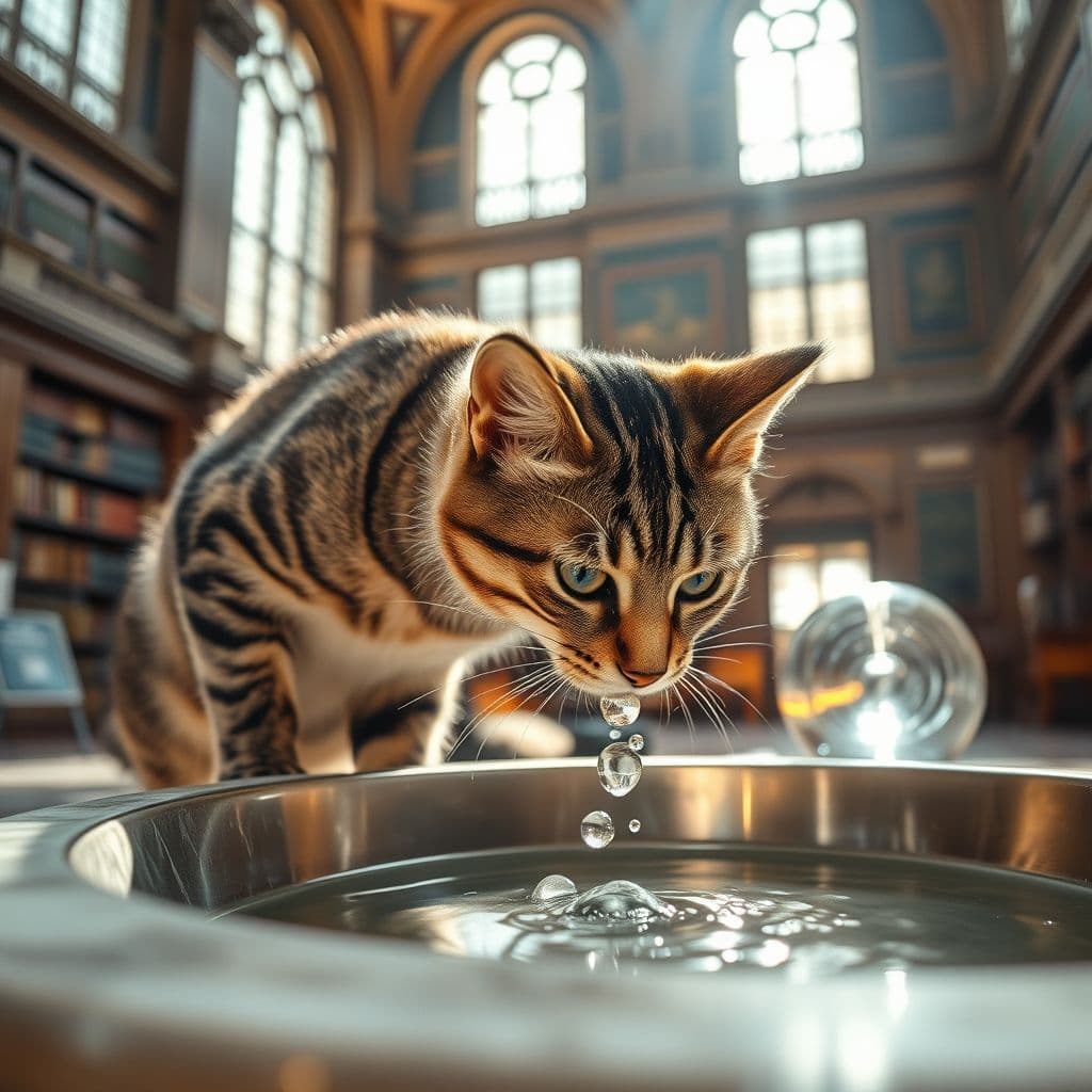 Gato bebiendo agua de una fuente especial para mascotas