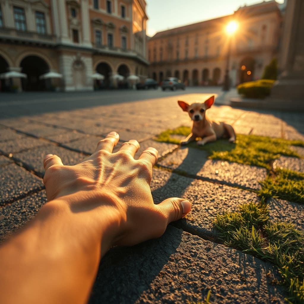 Dueño realizando prueba de calor en el pavimento con su mano antes de pasear al perro
