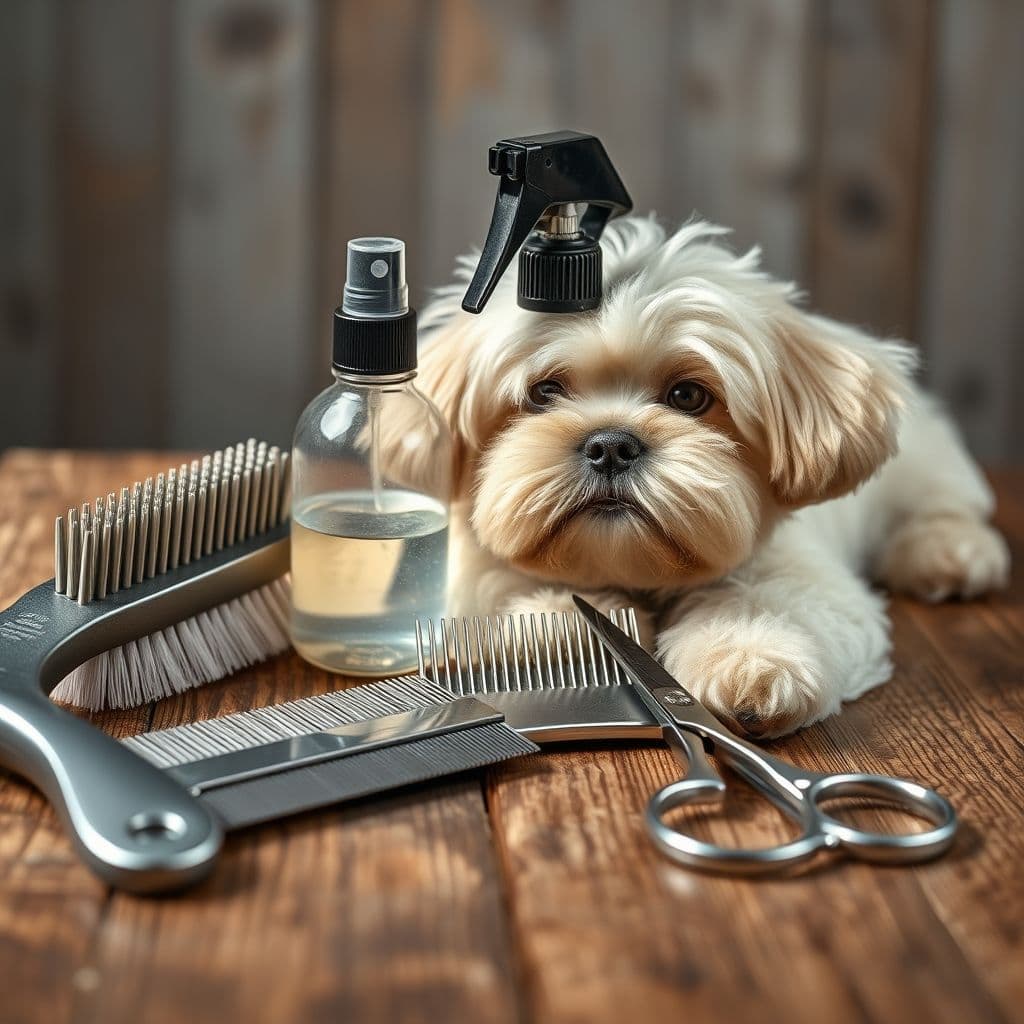 Herramientas profesionales para el cepillado de un Maltipoo