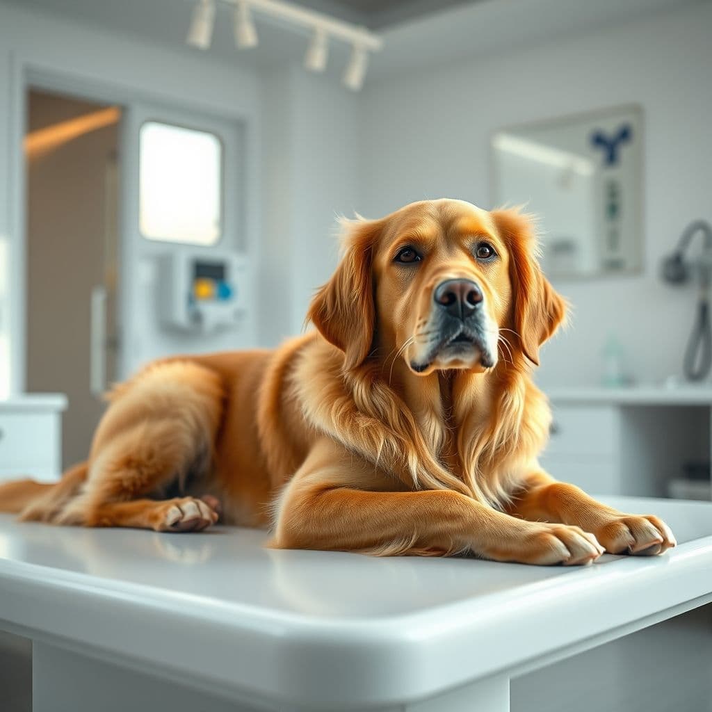 Perro mostrando signos de dolor de espalda durante examen físico