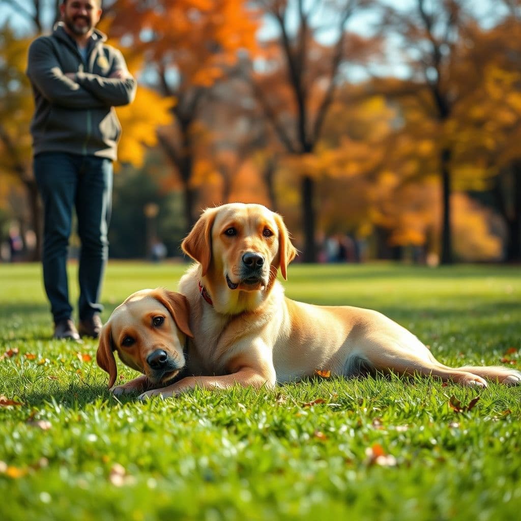 Perro respondiendo al comando verbal de tumbarse
