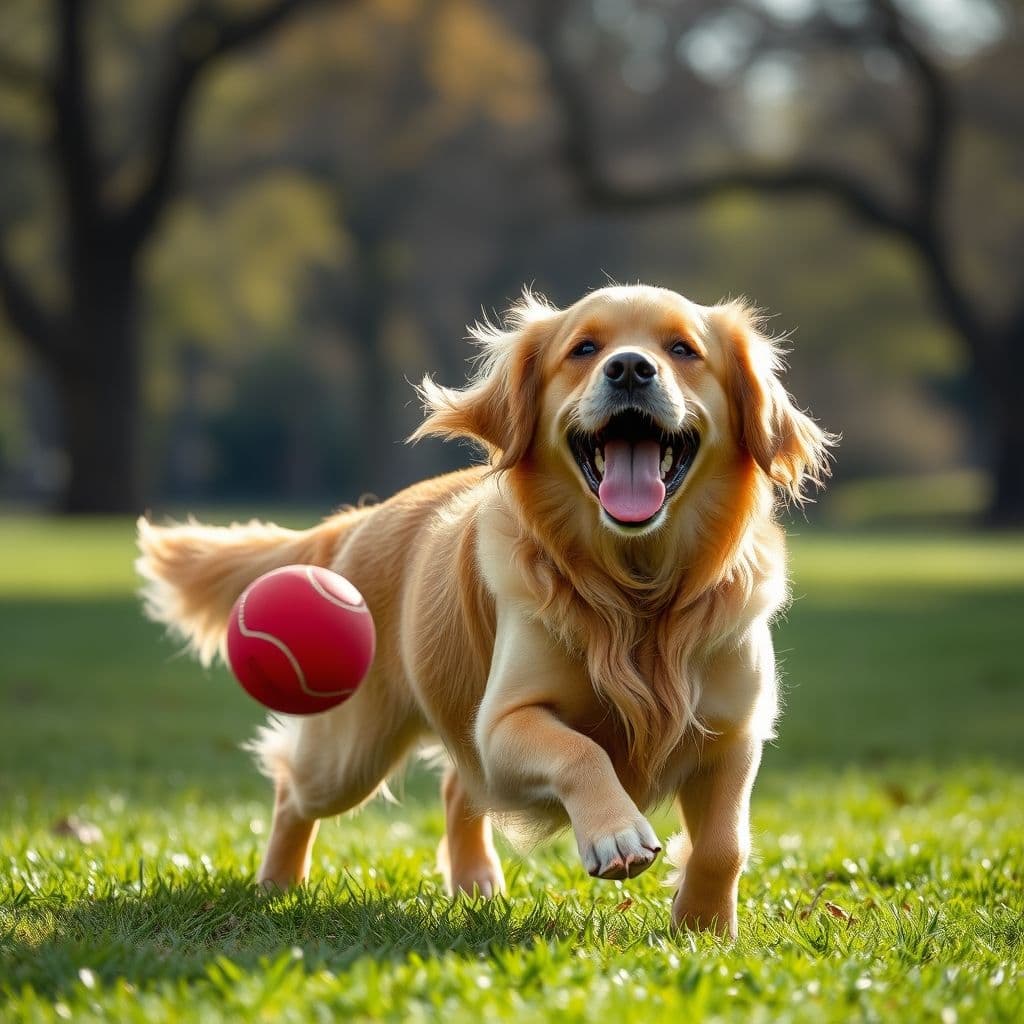 Cachorro jugando con pelota en un parque seguro