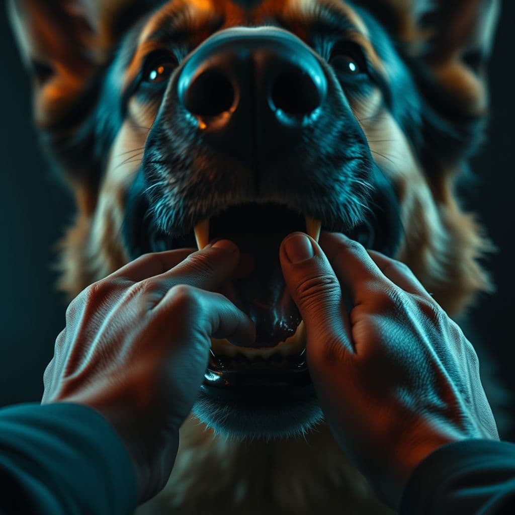 Dueño evitando colocar objetos en la boca de perro convulsionando