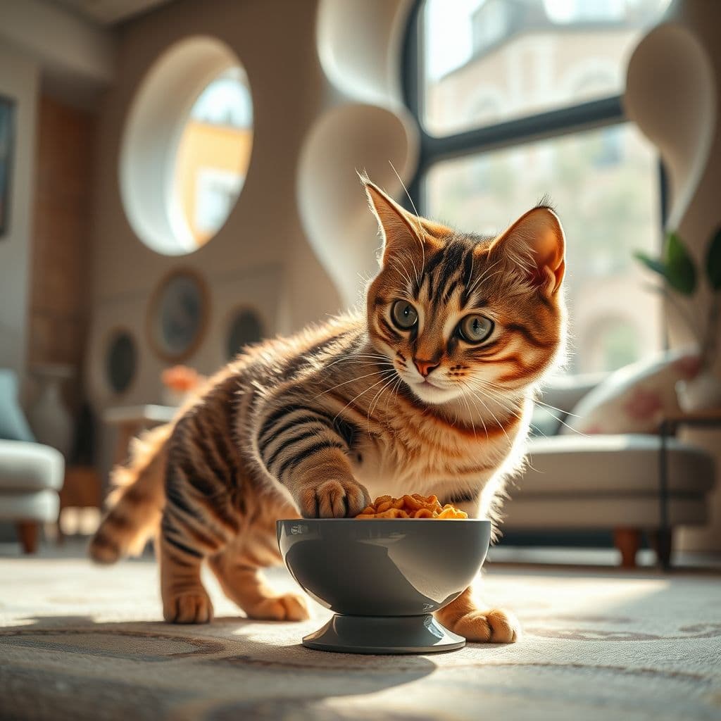 Gato jugando con juguete interactivo en casa