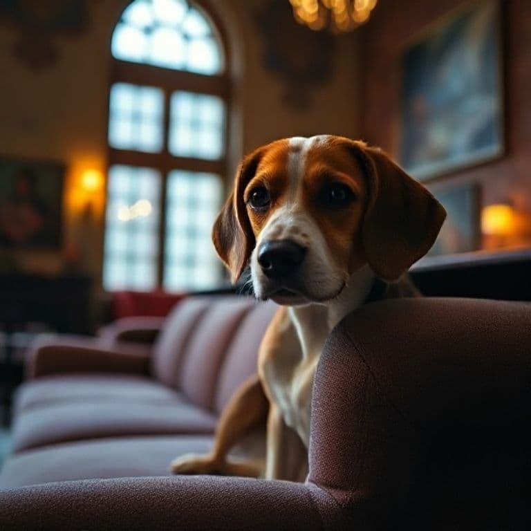 Perro escondiéndose detrás de un mueble con expresión temerosa