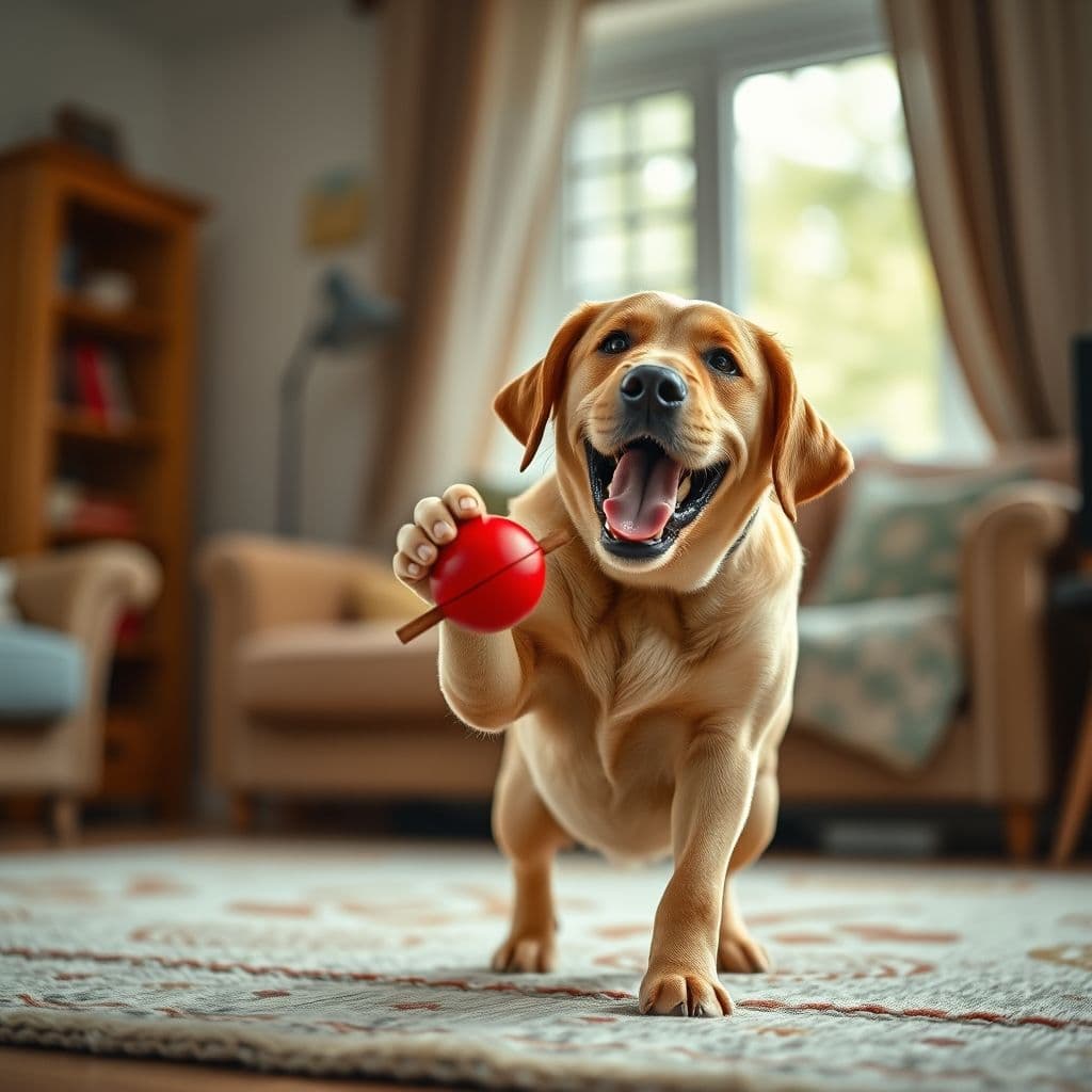 Cachorro mordiendo un juguete adecuado en lugar de manos humanas